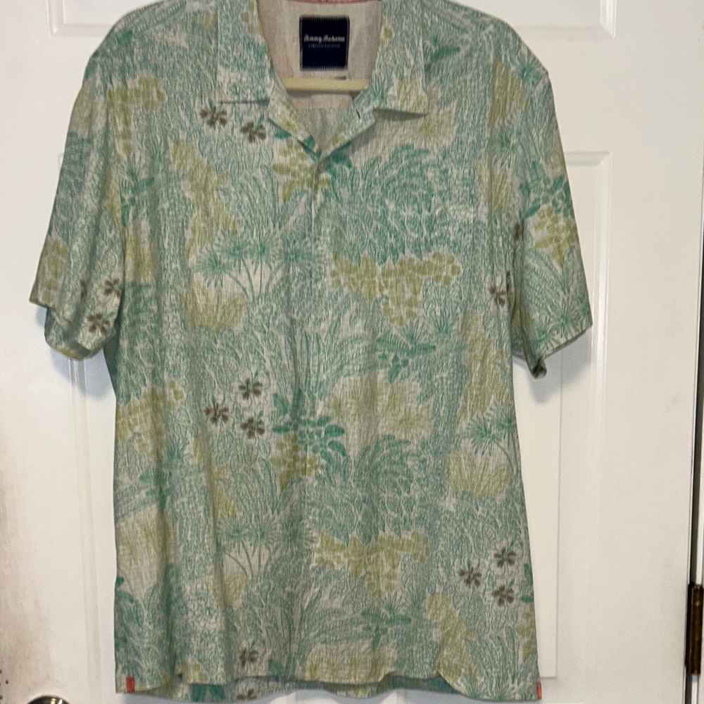 Tommy Bahama turquoise and green Floral Men's Shirt